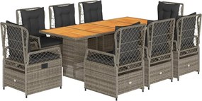 vidaXL 9 részes szürke polyrattan kerti étkezőgarnitúra párnával
