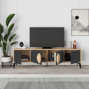 Fekete-natúr színű TV-állvány tölgyfa dekorral 180x51 cm Vae – Marckeric