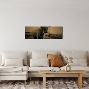 Kép - Skót tehén menekül (órával) (90x30 cm)
