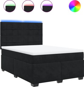 vidaXL fekete bársony rugós ágy matraccal 160x200 cm