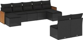vidaXL 9 részes fekete polyrattan kerti ülőgarnitúra párnákkal
