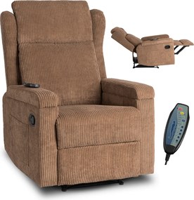 Masszázsfunkciós dönthető fotel barna kordbársony kárpitozással – SEBASTIAN