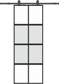 vidaXL fekete edzett üveg tolóajtó fémszerelék szettel 76x205 cm