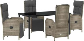 vidaXL Kert étkező szett párnával 5 pcs Szürke polirattan