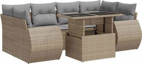 vidaXL 7 részes bézs polyrattan kerti ülőgarnitúra párnákkal