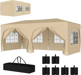 Outsunny Pavilon körülbelül 3x6m, vízálló, stabil, télálló, összecsukható sátor, UV védelem 50+, összecsukható partysátor 6 oldalfallal a kerthez, hom