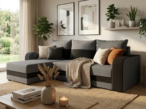 Kihúzható kétoldalas L-alakú ülőgarnitúra VALERIO 238x140 cm, világosszürke/bézs + 2 párna INGYEN.