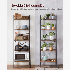 VASAGLE ALINRU 5 szintes létrapolc fémvázzal, 56 × 34 × 172 cm, rusztikus barna-fekete