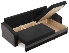 Hewlet sarokkanapé, 2 ágyneműtartóval, szövet anyag, univerzális oldal, bonell töltet, fekete - szürke