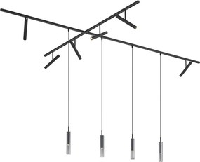 Modern fekete sínrendszer 6 spotlámpával és 4 fekete függőlámpával, 1 fázisú - Slimline Avery Loyce
