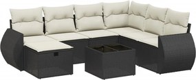 vidaXL 8 részes fekete polyrattan kerti ülőgarnitúra párnákkal