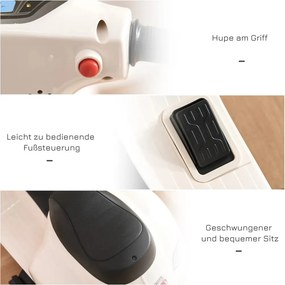 HOMCOM Elektromos gyerekmotor vespa, LED fénnyel, hanggal, 18-36 hónapos korú, fehér