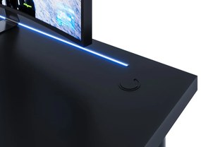 CODE X2 Számítógépasztal + LED, 135x73-76x65, fekete/fekete lábak + USB HUB