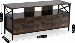 TV-szekrény 120 cm méretben, fiókos kivitelben, rusztikus tölgy színben ZONE