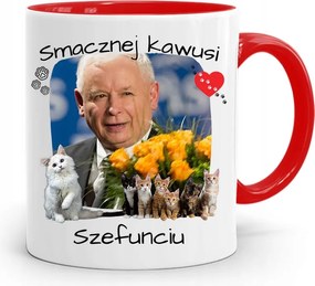 Piros Vicces Bögre Jaroslaw Kaczynski fényképes nyomattal