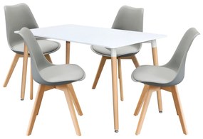 Étkezőasztal 140x90 QUATRO fehér + 4 szék QUATRO szürke