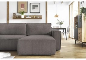 Sötétszürke kordbársony kinyitható sarokkanapé ("U" alakú) Nihad – Bobochic Paris