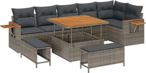 vidaXL Kerti Kanapé Szett 9 pcs Szürke Poli rattan és porfestett acél