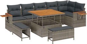 vidaXL Kerti Kanapé Szett 9 pcs Szürke Poli rattan és porfestett acél