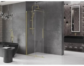 Mexen Velar, nyílásba tolóajtó Walk-In típusú 90 cm, 8 mm átlátszó üveg, arany matt, 871-090-000-03-55