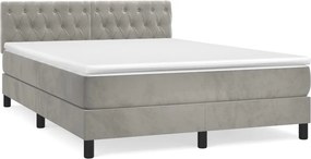 vidaXL világosszürke bársony rugós ágy matraccal 140x190 cm