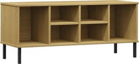 vidaXL OSLO barna tömör fa cipőszekrény fém lábakkal 106 x 35 x 45 cm