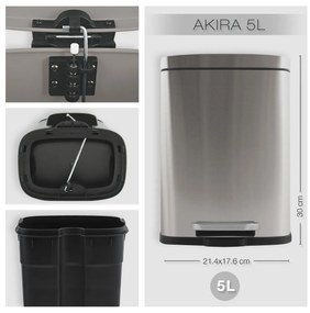 Spirella Akira 5 l pedálos szemetes, csiszoltrozsdamentes acél