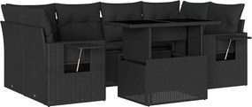 vidaXL 7 részes fekete polyrattan kerti ülőgarnitúra párnával
