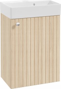 Függő fürdőszoba szekrény Vicenza tölgy mosdóval és fogantyúval króm 50x70cm