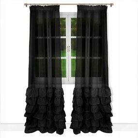 Kész Függöny Fodros Fátyol Szalaggal 145 x 250 cm Fekete