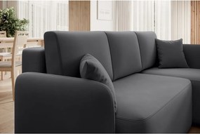 Szürkésbarna bársony kinyitható-tárolóhelyes sarokkanapé (jobb oldali-heverő résszel) Hadson – ELTAP