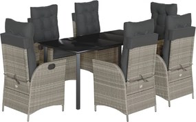 vidaXL 7 részes világosszürke polyrattan kerti étkezőszett párnával