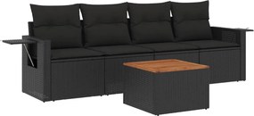 vidaXL 5 részes fekete polyrattan kerti kanapészett párnákkal