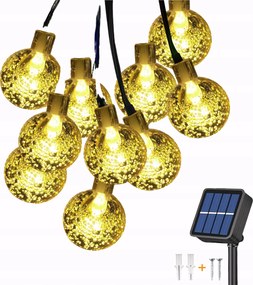 LED-es napelemes kerti lámpák, fényfüzér 58 gömbizzóval, meleg fényű