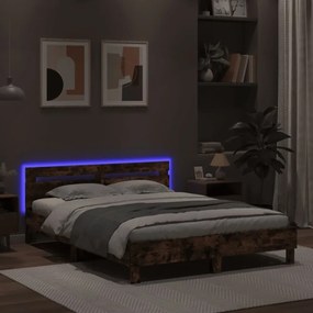 barna tölgy színű ágykeret fejtámlával és LED-del 150x200 cm