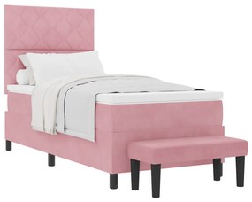 Rózsaszín Box Spring Ágy Matraccal és Pad 90x190 cm Bársony