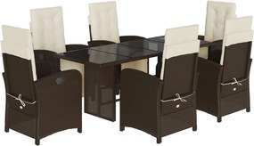 vidaXL 7 részes barna polyrattan kerti étkezőgarnitúra párnával