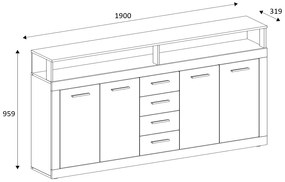 Komód Lenita XXL (matera tölgy + sötét fa). 1048333