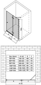 Erga Bern, 1-szárnyú osztott zuhanyajtó nyitásra 70x195 cm, 6mm átlátszó üveg, fekete profil, ERG-V02-BERN-D070-BK
