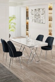 Vals étkezőgarnitúra, fehér-króm, 130 cm – TR240CHR2338