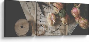A zenei jegyzetek és a rózsák képe (órával) (90x30 cm)