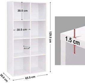 8 kockás tároló könyvespolc, szabadon álló könyvespolc, fehér