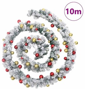 zöld PVC karácsonyi füzér gömbökkel és LED-ekkel 10 m