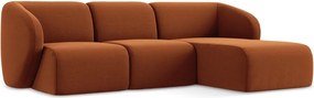 Terrakotta színű bársony sarokkanapé (jobb oldali-heverő résszel) Lani – Makamii