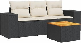 vidaXL 4 részes fekete polyrattan kerti ülőgarnitúra párnákkal