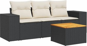 vidaXL 4 részes fekete polyrattan kerti ülőgarnitúra párnákkal