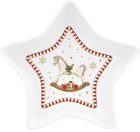 Karácsonyi porcelán csillag alakú tálka hintalovas díszdobozban Magie de Noel