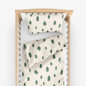 Goldea karácsonyi gyermek pamut ágyneműhuzat kiságyba - fenyőfák natúr alapon 110 x 125 és 35 x 55 cm
