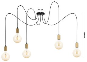 Csillár zsinóron MIROS 5xE27/60W/230V pók fekete/arany