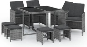 vidaXL 9 részes szürke polyrattan kerti étkezőgarnitúra párnákkal